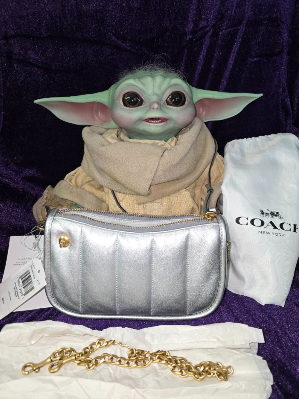 Coach Metallic Originals Quilted Swinger 20 Shoulder Bag In Silver- NEW